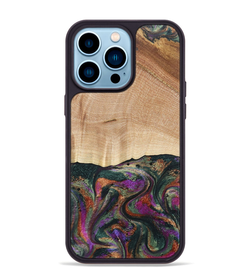 iPhone 14 Pro Max Wood+Resin Phone Case - Hailee (Green, 697010)