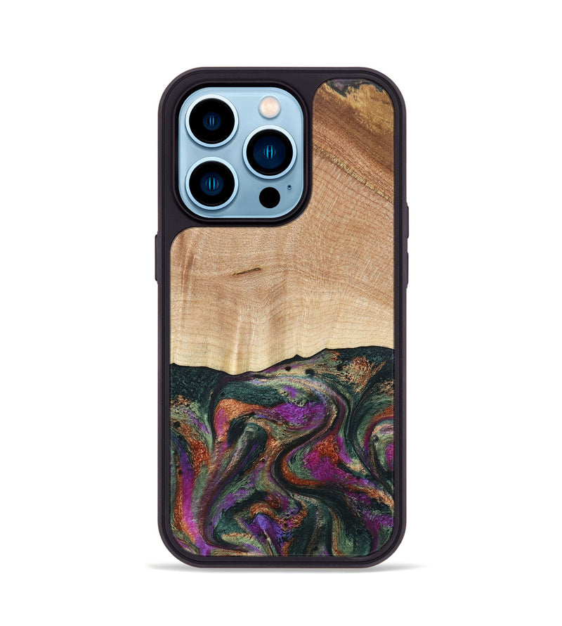 iPhone 14 Pro Wood+Resin Phone Case - Hailee (Green, 697010)