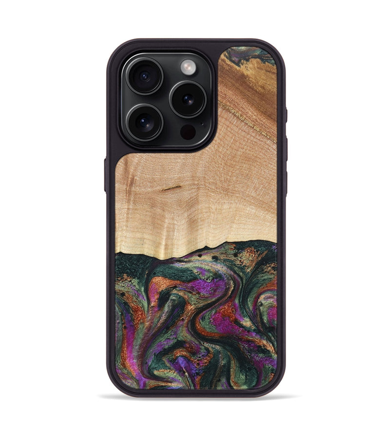 iPhone 15 Pro Wood+Resin Phone Case - Hailee (Green, 697010)