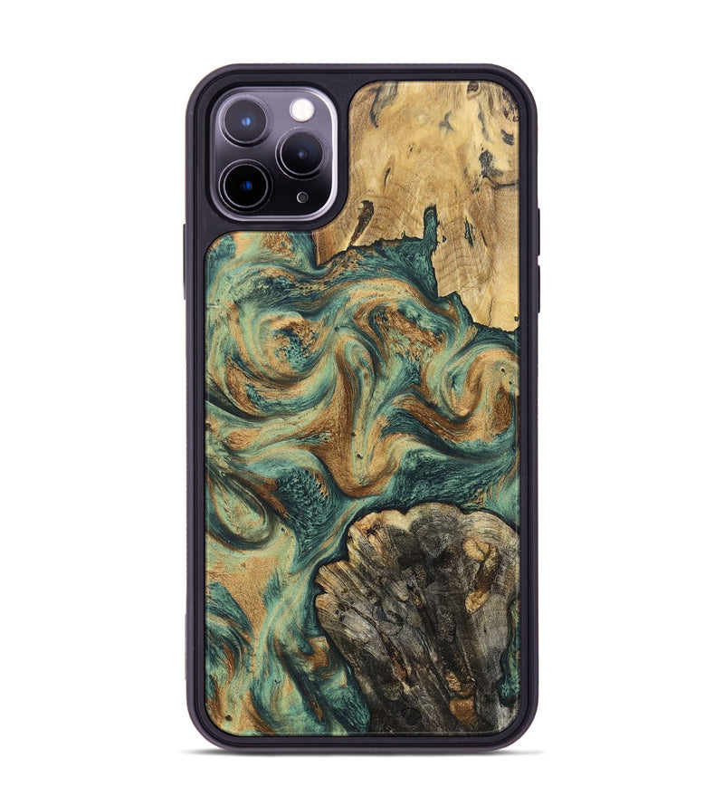 iPhone 11 Pro Max Wood+Resin Phone Case - Walker (Green, 697012)