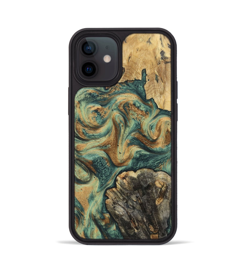 iPhone 12 Wood+Resin Phone Case - Walker (Green, 697012)
