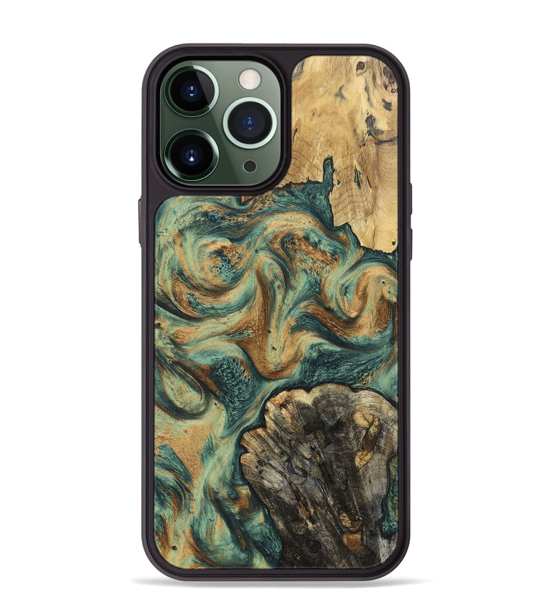 iPhone 13 Pro Max Wood+Resin Phone Case - Walker (Green, 697012)