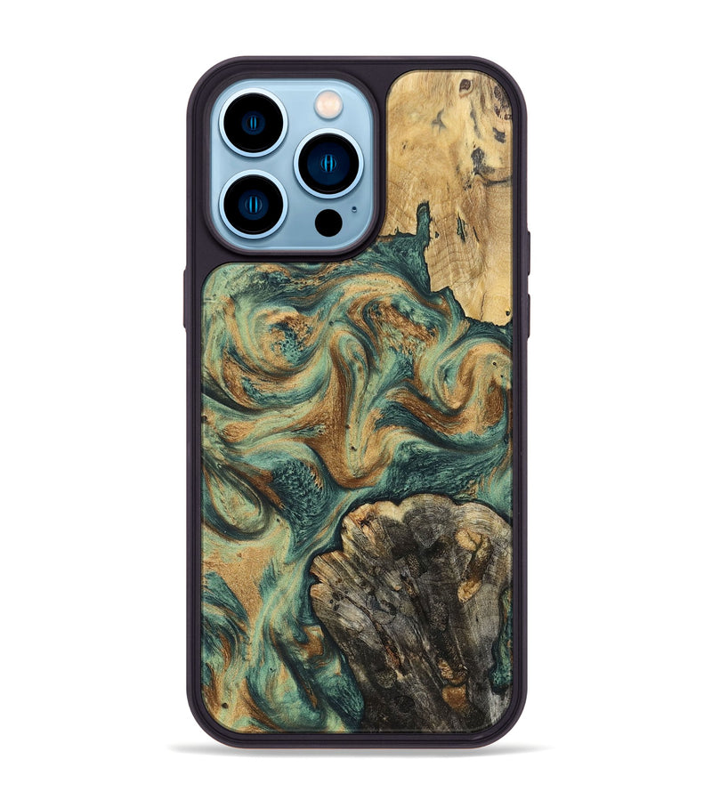 iPhone 14 Pro Max Wood+Resin Phone Case - Walker (Green, 697012)