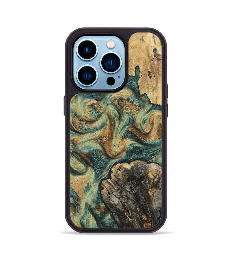 iPhone 14 Pro Wood+Resin Phone Case - Walker (Green, 697012)