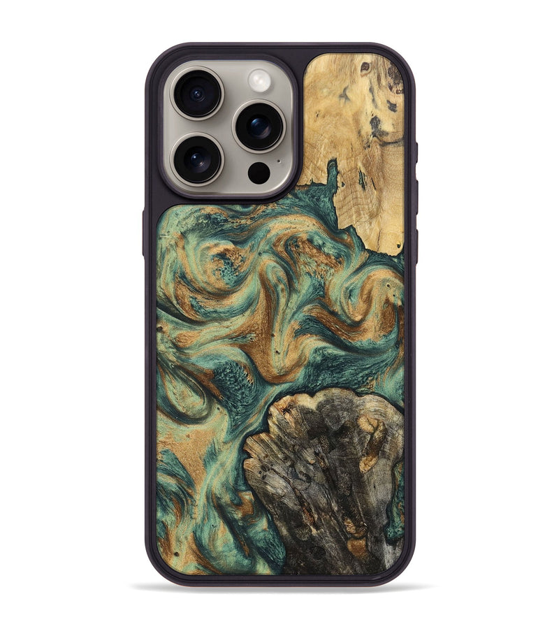 iPhone 15 Pro Max Wood+Resin Phone Case - Walker (Green, 697012)