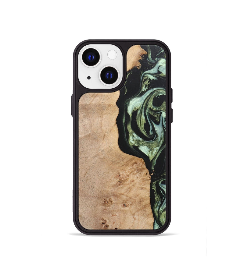 iPhone 13 mini Wood+Resin Phone Case - Barbara (Green, 697015)