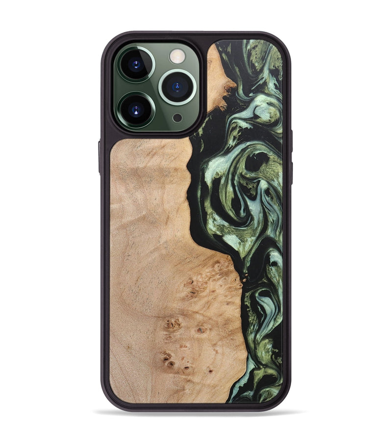 iPhone 13 Pro Max Wood+Resin Phone Case - Barbara (Green, 697015)