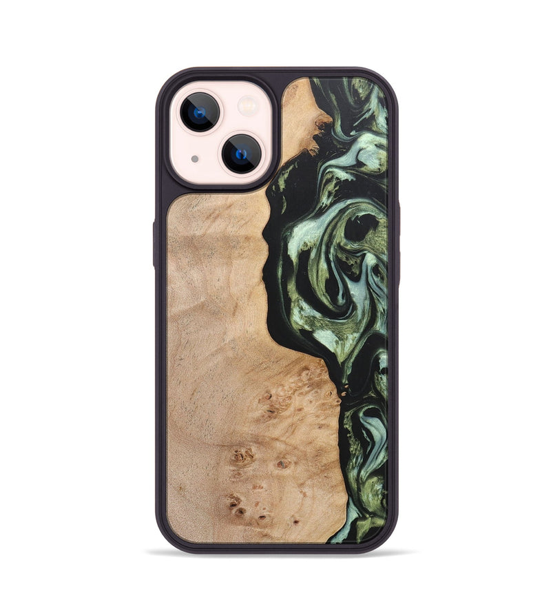 iPhone 14 Wood+Resin Phone Case - Barbara (Green, 697015)