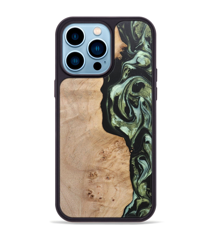 iPhone 14 Pro Max Wood+Resin Phone Case - Barbara (Green, 697015)