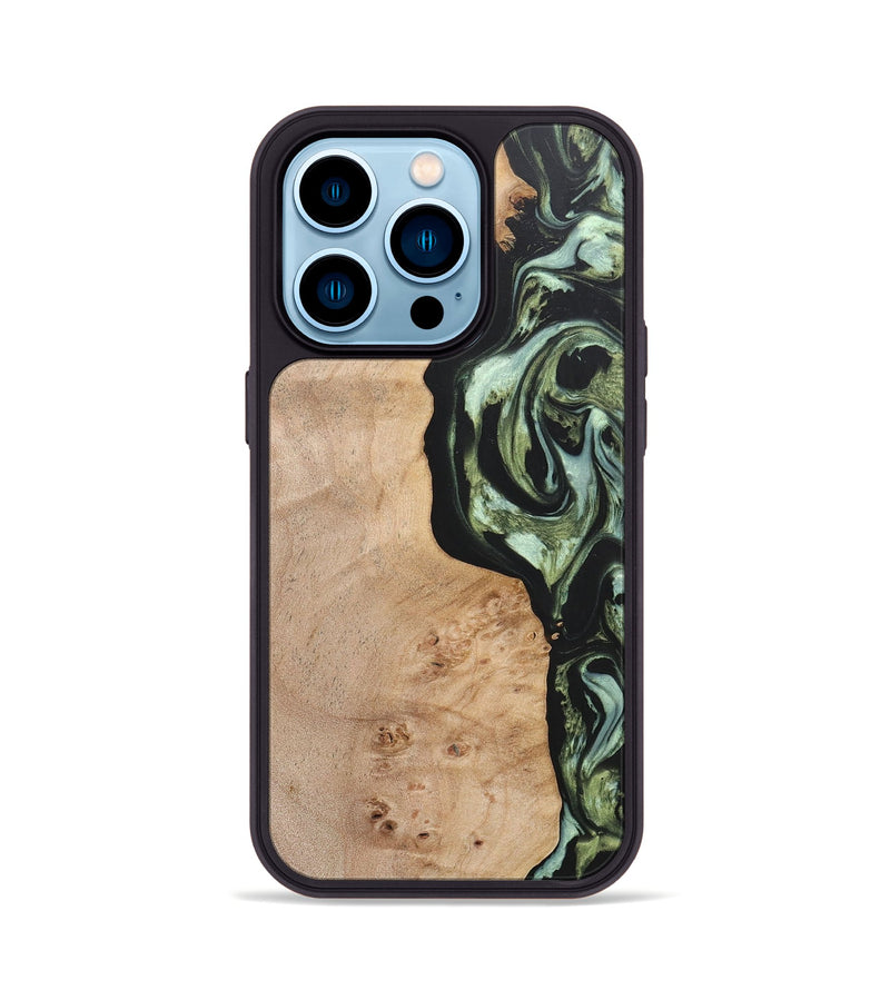 iPhone 14 Pro Wood+Resin Phone Case - Barbara (Green, 697015)