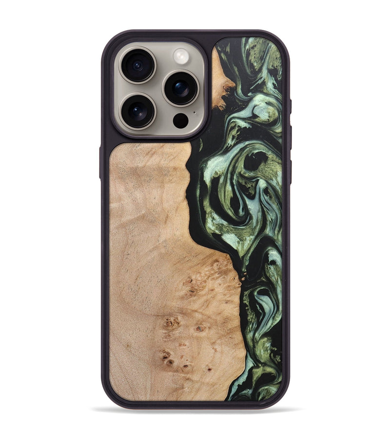 iPhone 15 Pro Max Wood+Resin Phone Case - Barbara (Green, 697015)