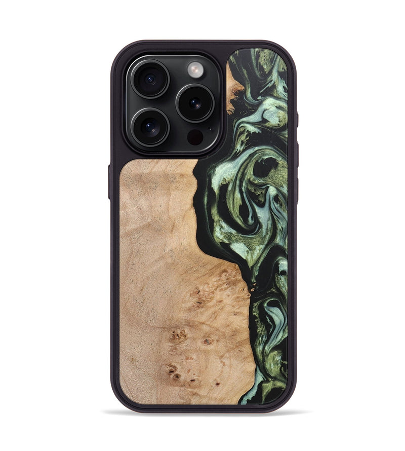 iPhone 15 Pro Wood+Resin Phone Case - Barbara (Green, 697015)