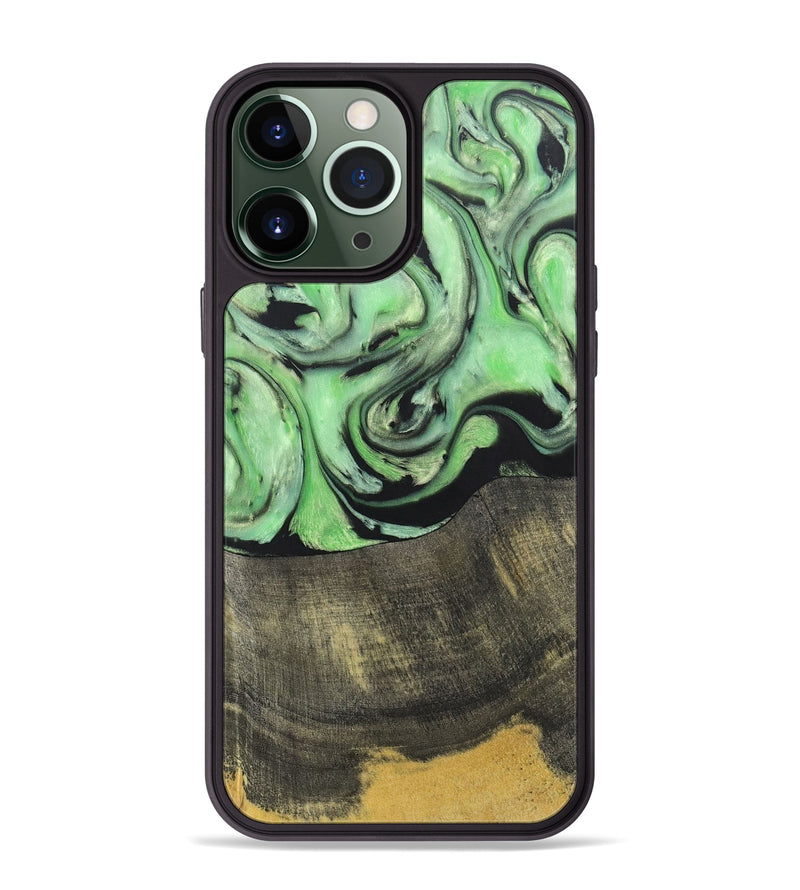 iPhone 13 Pro Max Wood+Resin Phone Case - Shaun (Green, 697017)