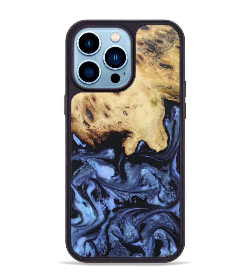 iPhone 14 Pro Max Wood+Resin Phone Case - Joanna (Blue, 697023)