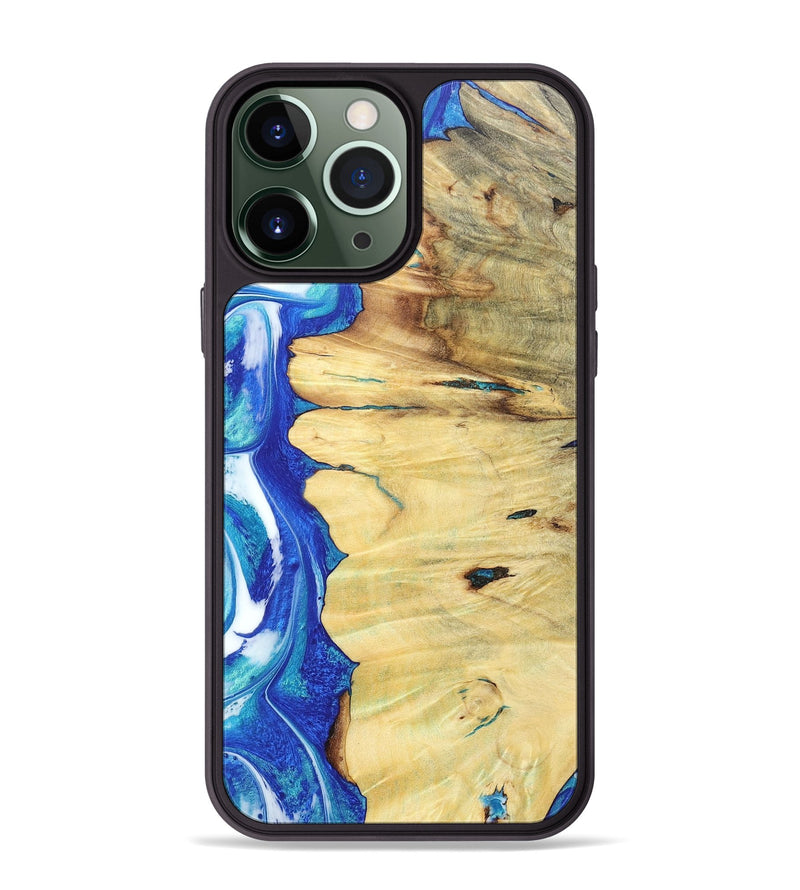 iPhone 13 Pro Max Wood+Resin Phone Case - Marguerite (Blue, 697032)