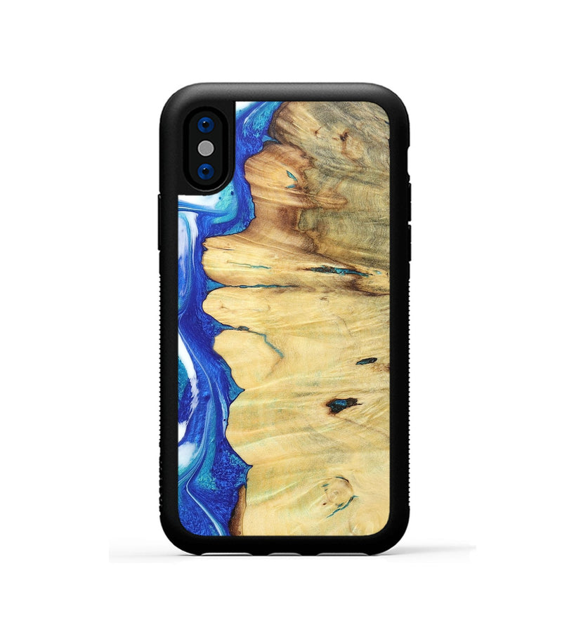 iPhone Xs Wood+Resin Phone Case - Marguerite (Blue, 697032)