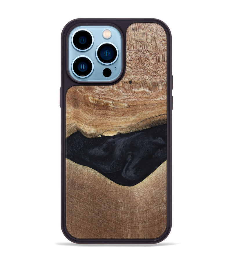iPhone 14 Pro Max Wood+Resin Phone Case - Lyric (Pure Black, 697055)