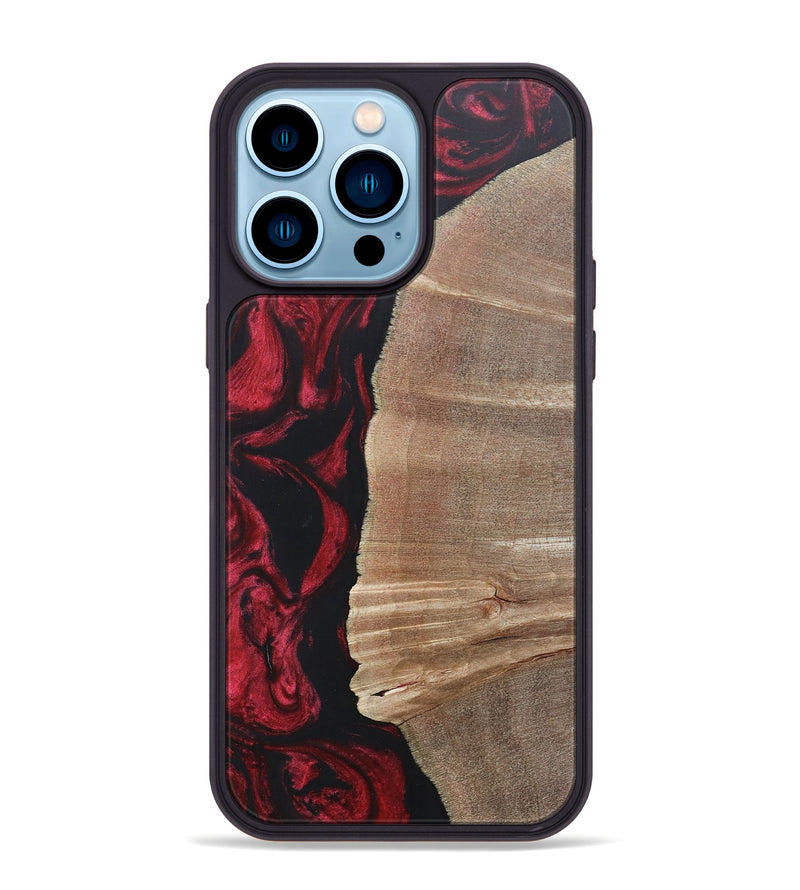 iPhone 14 Pro Max Wood+Resin Phone Case - Anthony (Red, 697068)