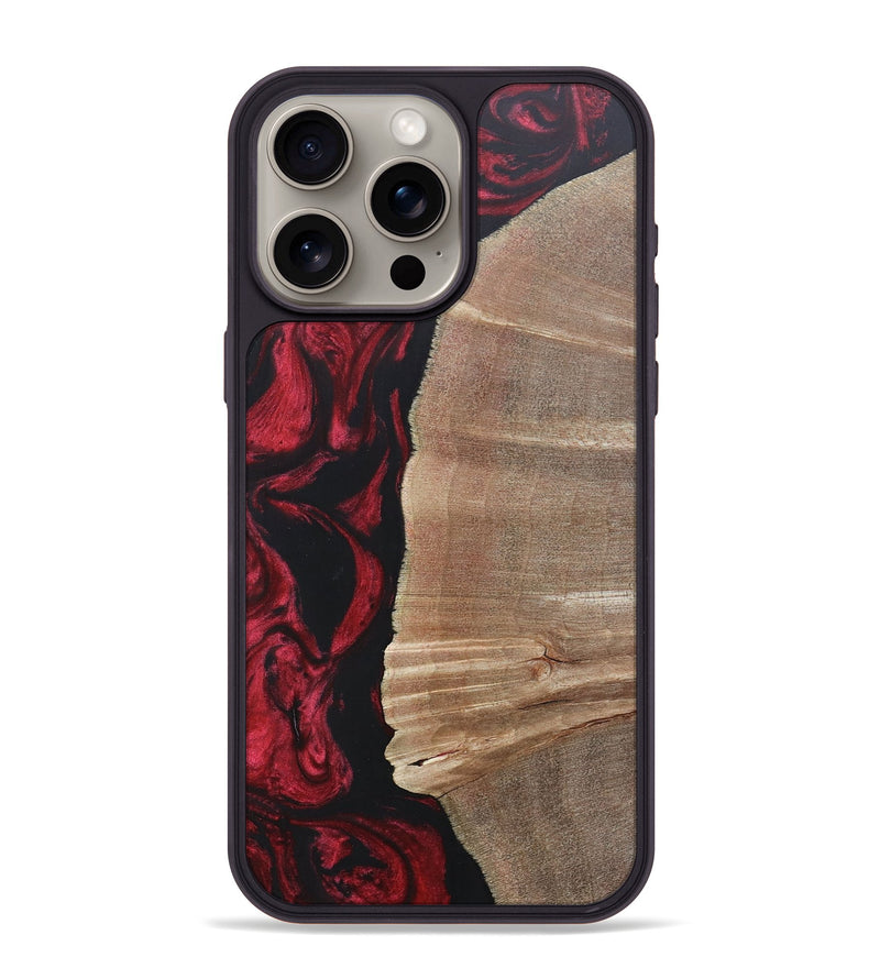 iPhone 15 Pro Max Wood+Resin Phone Case - Anthony (Red, 697068)