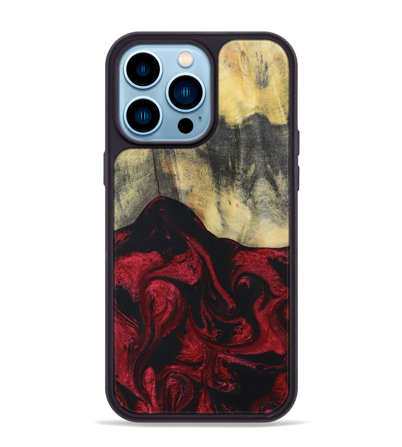 iPhone 14 Pro Max Wood+Resin Phone Case - Jasper (Red, 697072)