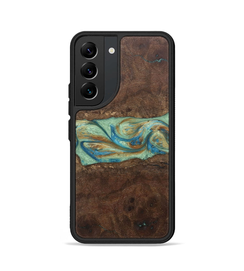 Galaxy S22 Wood+Resin Phone Case - Meredith (Teal & Gold, 697078)