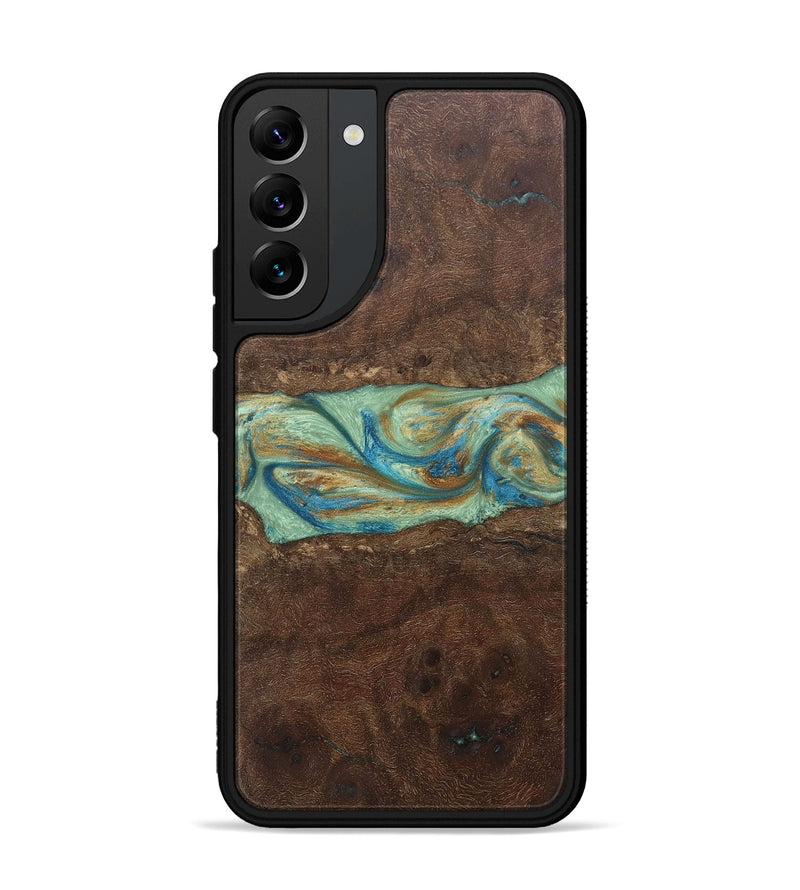 Galaxy S22 Plus Wood+Resin Phone Case - Meredith (Teal & Gold, 697078)