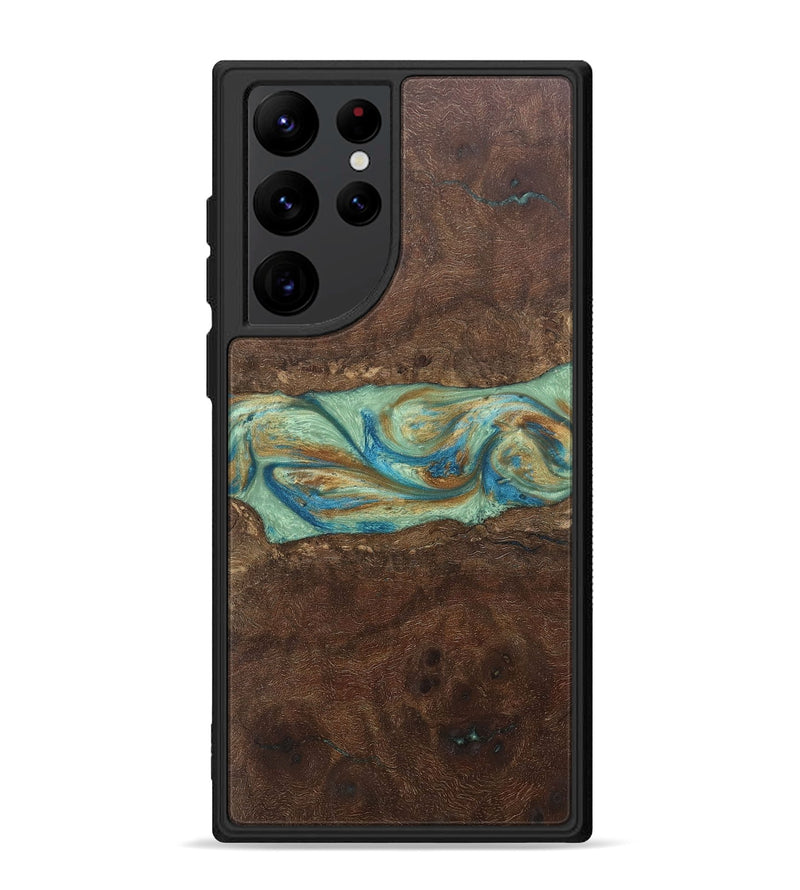 Galaxy S22 Ultra Wood+Resin Phone Case - Meredith (Teal & Gold, 697078)