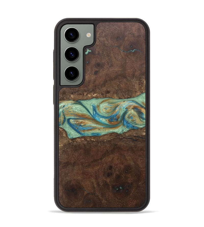 Galaxy S23 Plus Wood+Resin Phone Case - Meredith (Teal & Gold, 697078)