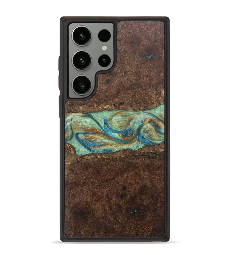 Galaxy S23 Ultra Wood+Resin Phone Case - Meredith (Teal & Gold, 697078)