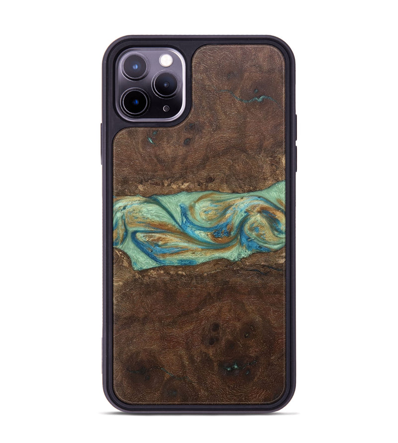 iPhone 11 Pro Max Wood+Resin Phone Case - Meredith (Teal & Gold, 697078)