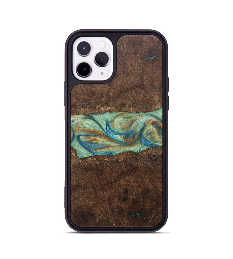 iPhone 11 Pro Wood+Resin Phone Case - Meredith (Teal & Gold, 697078)