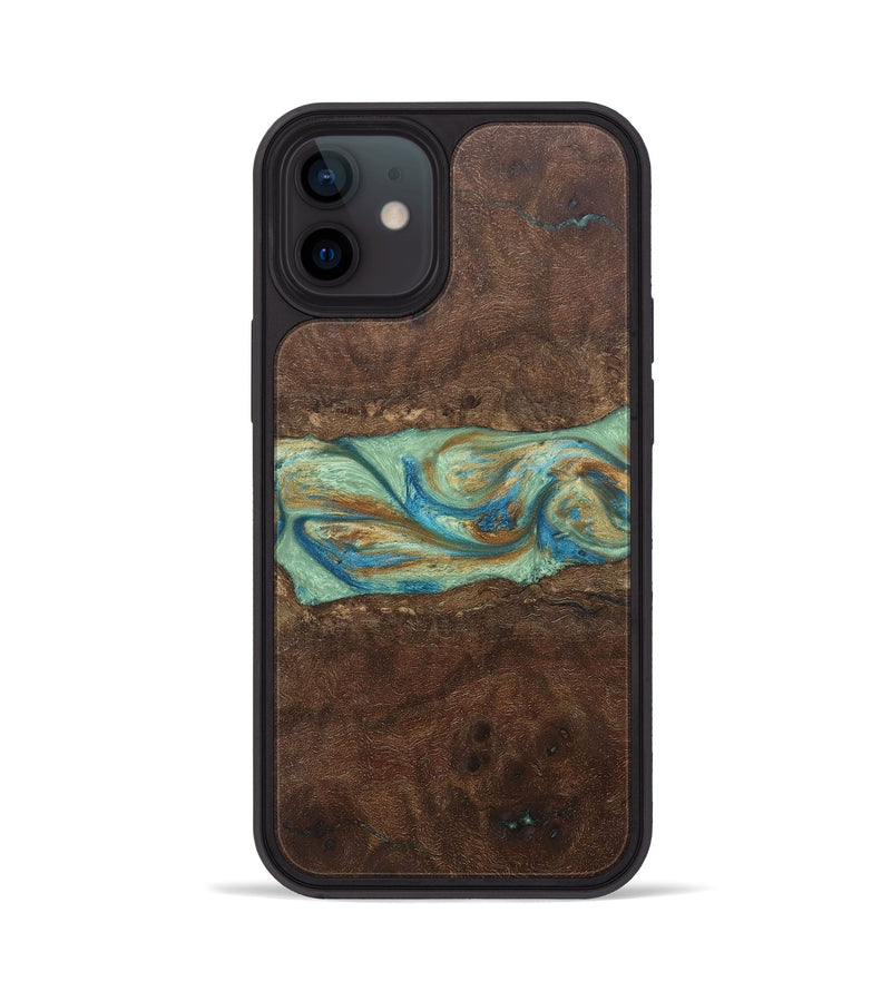 iPhone 12 Wood+Resin Phone Case - Meredith (Teal & Gold, 697078)