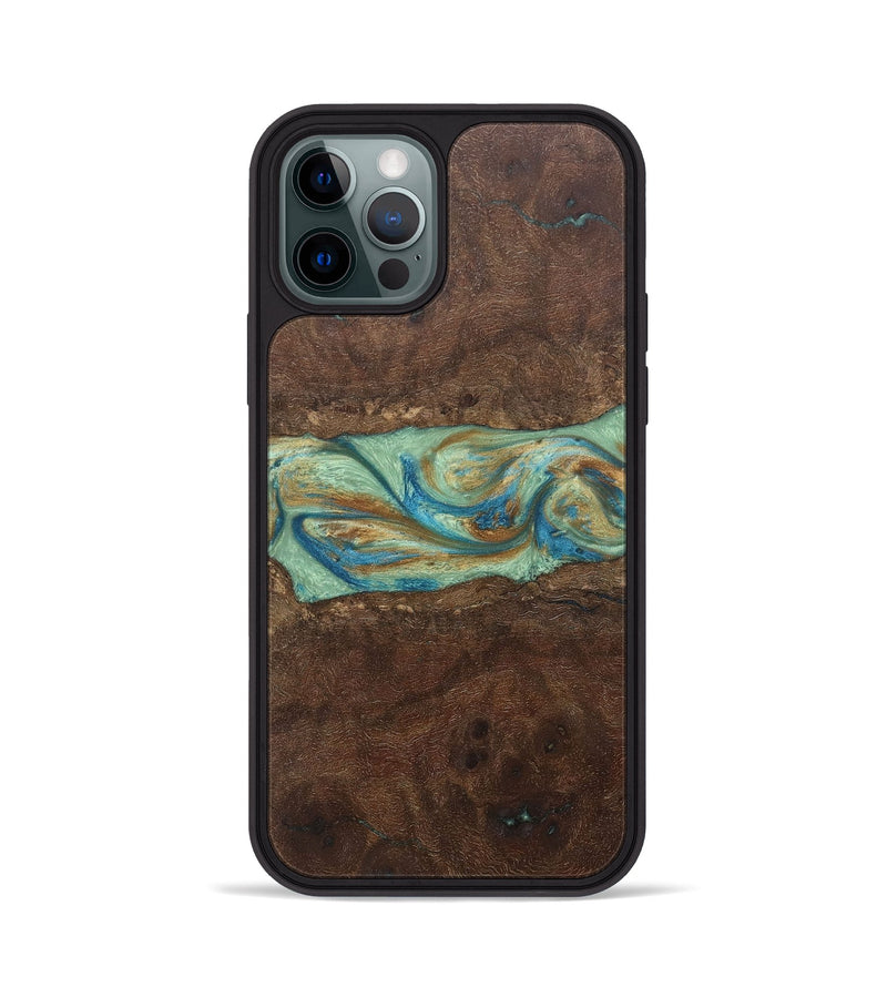 iPhone 12 Pro Wood+Resin Phone Case - Meredith (Teal & Gold, 697078)