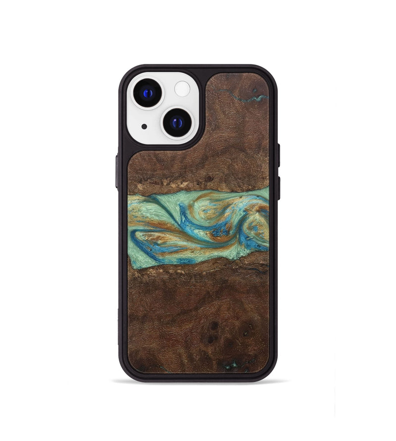 iPhone 13 mini Wood+Resin Phone Case - Meredith (Teal & Gold, 697078)