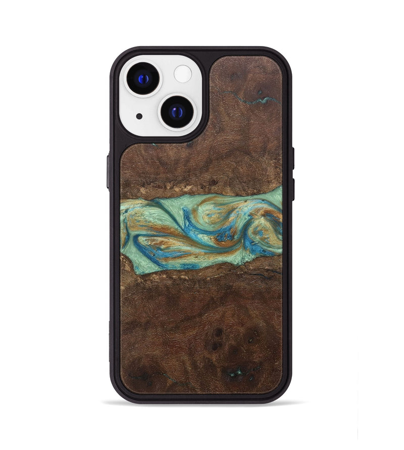 iPhone 13 Wood+Resin Phone Case - Meredith (Teal & Gold, 697078)