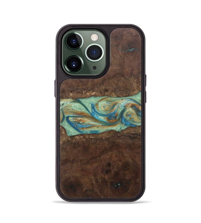iPhone 13 Pro Wood+Resin Phone Case - Meredith (Teal & Gold, 697078)