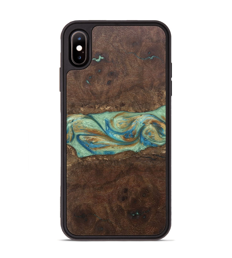 iPhone Xs Max Wood+Resin Phone Case - Meredith (Teal & Gold, 697078)