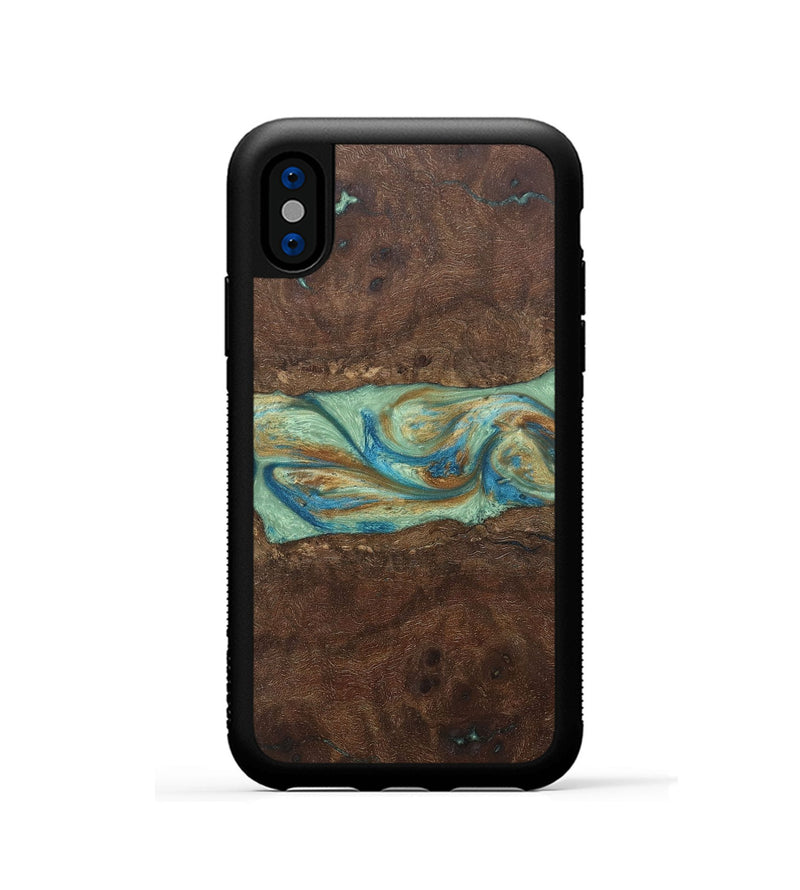 iPhone Xs Wood+Resin Phone Case - Meredith (Teal & Gold, 697078)
