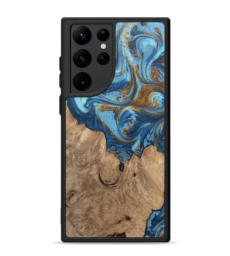 Galaxy S22 Ultra Wood+Resin Phone Case - Devon (Teal & Gold, 697080)