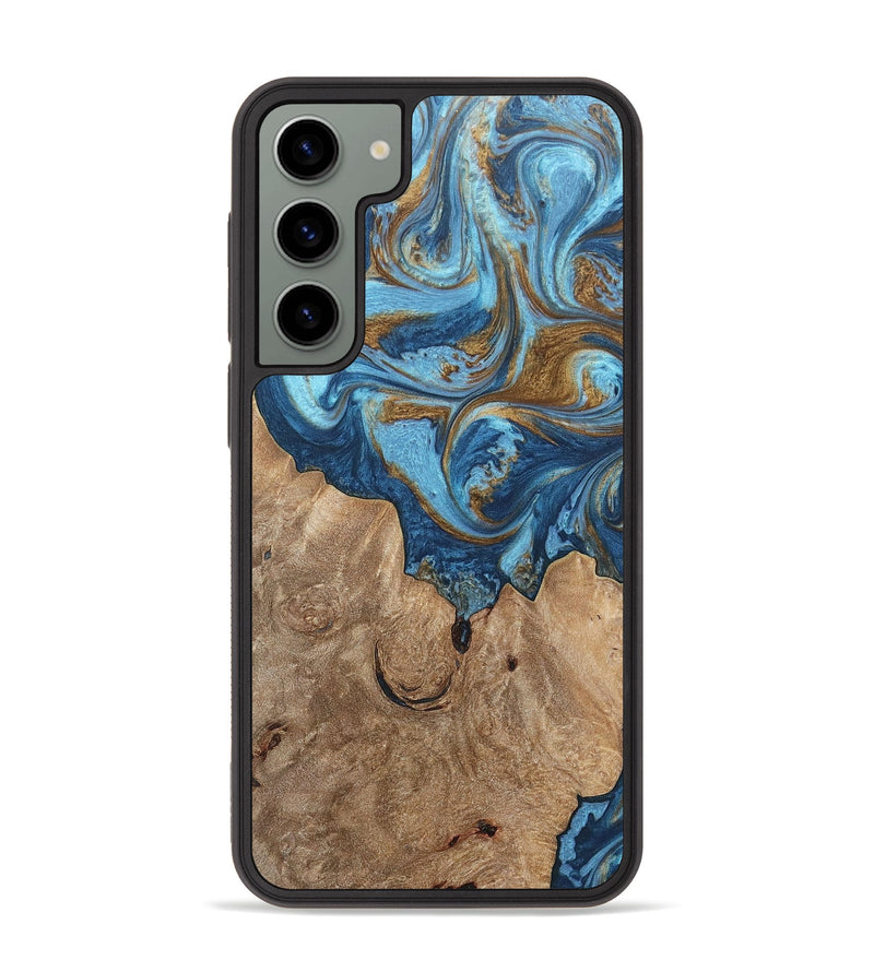 Galaxy S23 Plus Wood+Resin Phone Case - Devon (Teal & Gold, 697080)