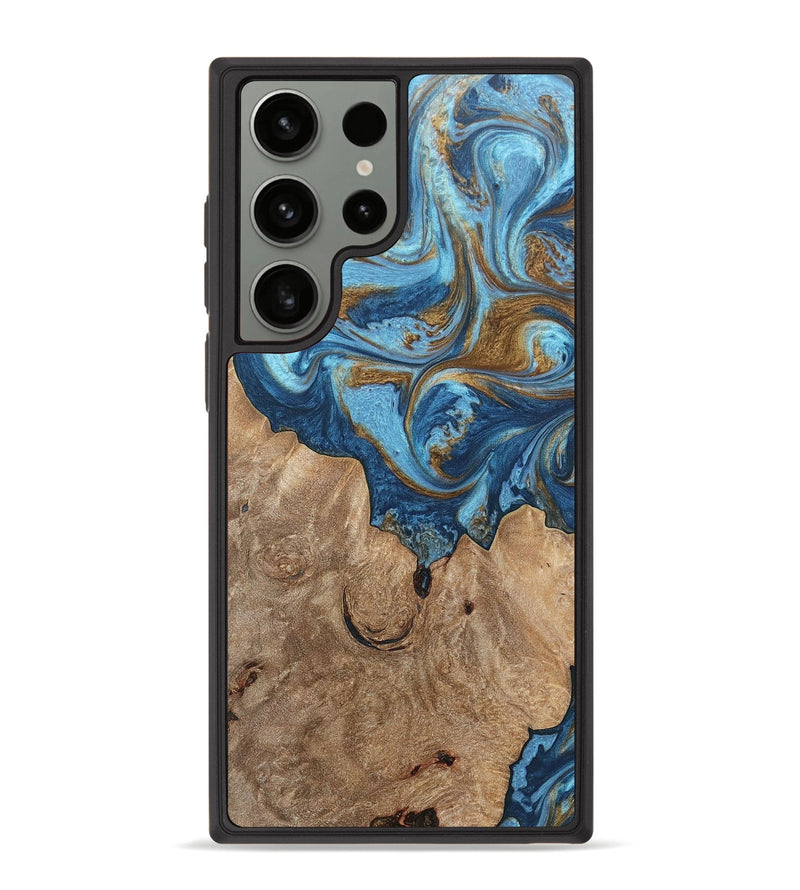 Galaxy S23 Ultra Wood+Resin Phone Case - Devon (Teal & Gold, 697080)