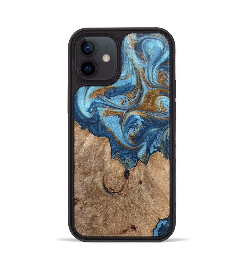 iPhone 12 Wood+Resin Phone Case - Devon (Teal & Gold, 697080)