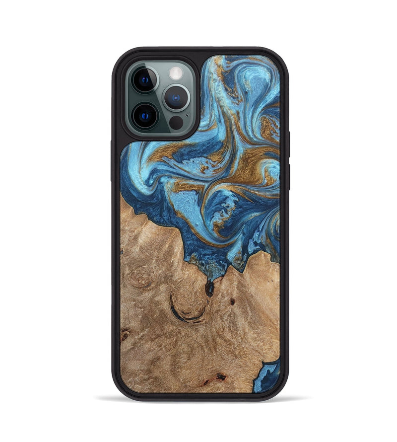 iPhone 12 Pro Wood+Resin Phone Case - Devon (Teal & Gold, 697080)