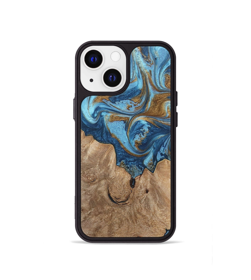 iPhone 13 mini Wood+Resin Phone Case - Devon (Teal & Gold, 697080)