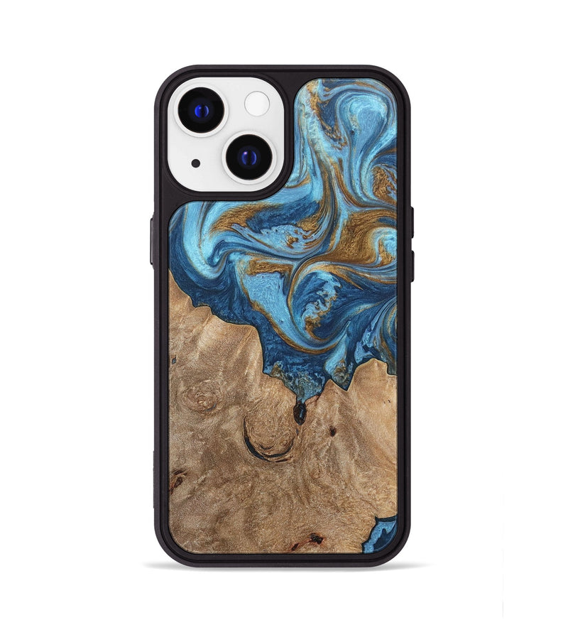 iPhone 13 Wood+Resin Phone Case - Devon (Teal & Gold, 697080)