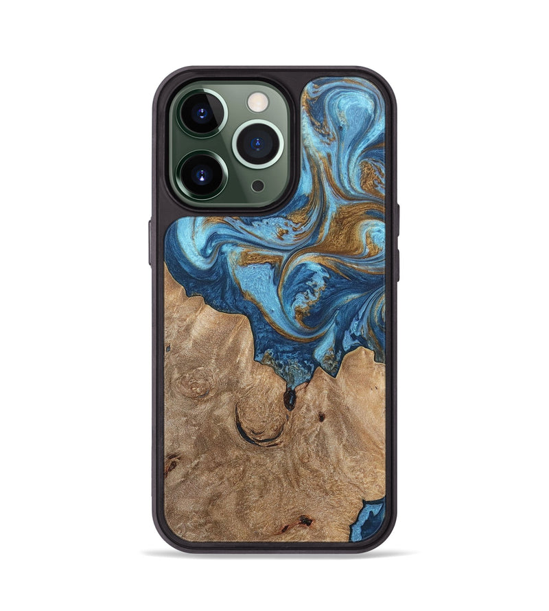 iPhone 13 Pro Wood+Resin Phone Case - Devon (Teal & Gold, 697080)