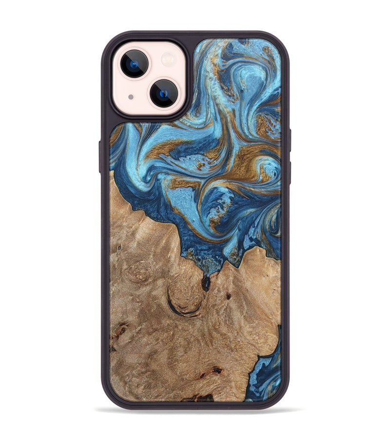 iPhone 14 Plus Wood+Resin Phone Case - Devon (Teal & Gold, 697080)