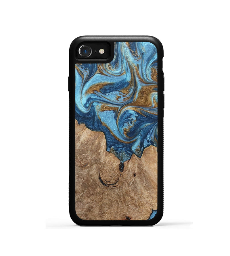 iPhone SE Wood+Resin Phone Case - Devon (Teal & Gold, 697080)