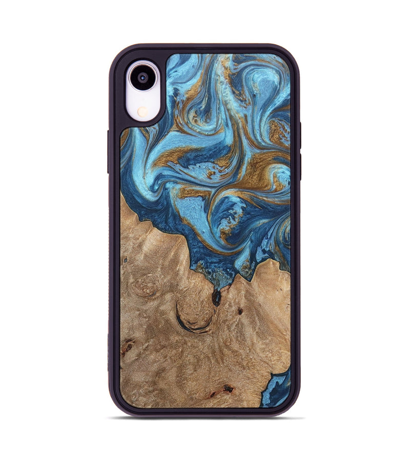 iPhone Xr Wood+Resin Phone Case - Devon (Teal & Gold, 697080)