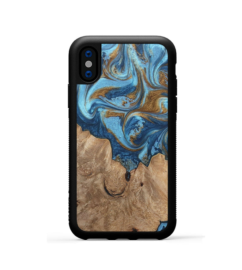 iPhone Xs Wood+Resin Phone Case - Devon (Teal & Gold, 697080)